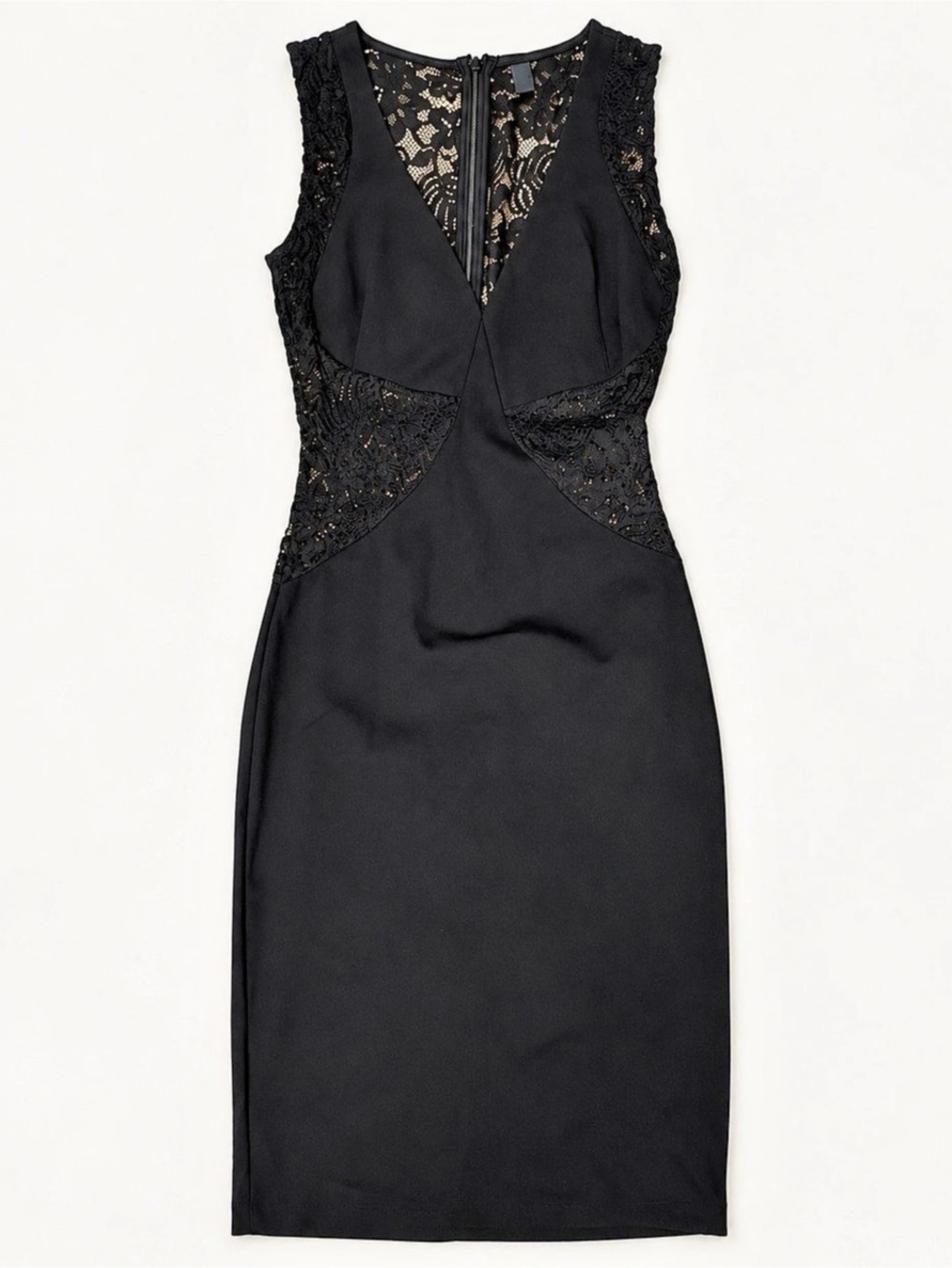 Black Lace Panel Midi Dress Like New